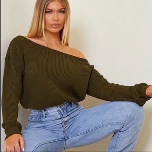 Off the shoulder brown sweater